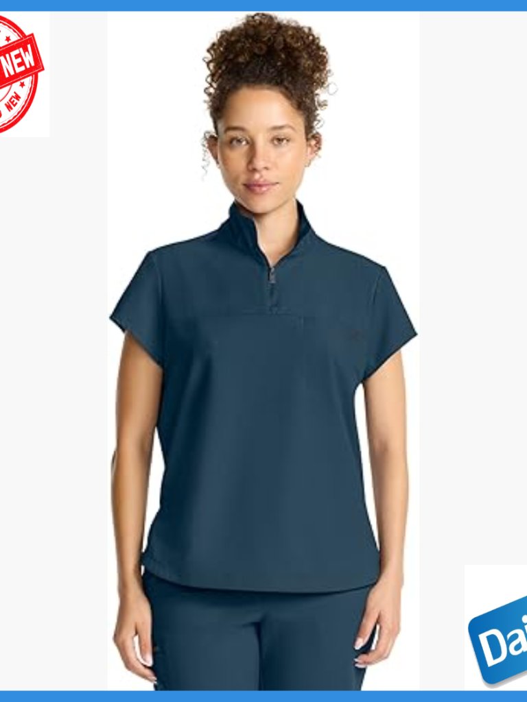 Modern Fit Medical Scrub Top With Zip Collar 360 Stretch Fabric